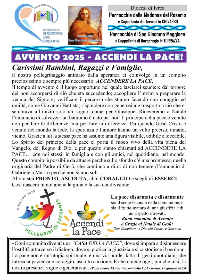 Avvento 2025 – Accendi la Pace – – Diocesi di Ivrea – Parrocchie